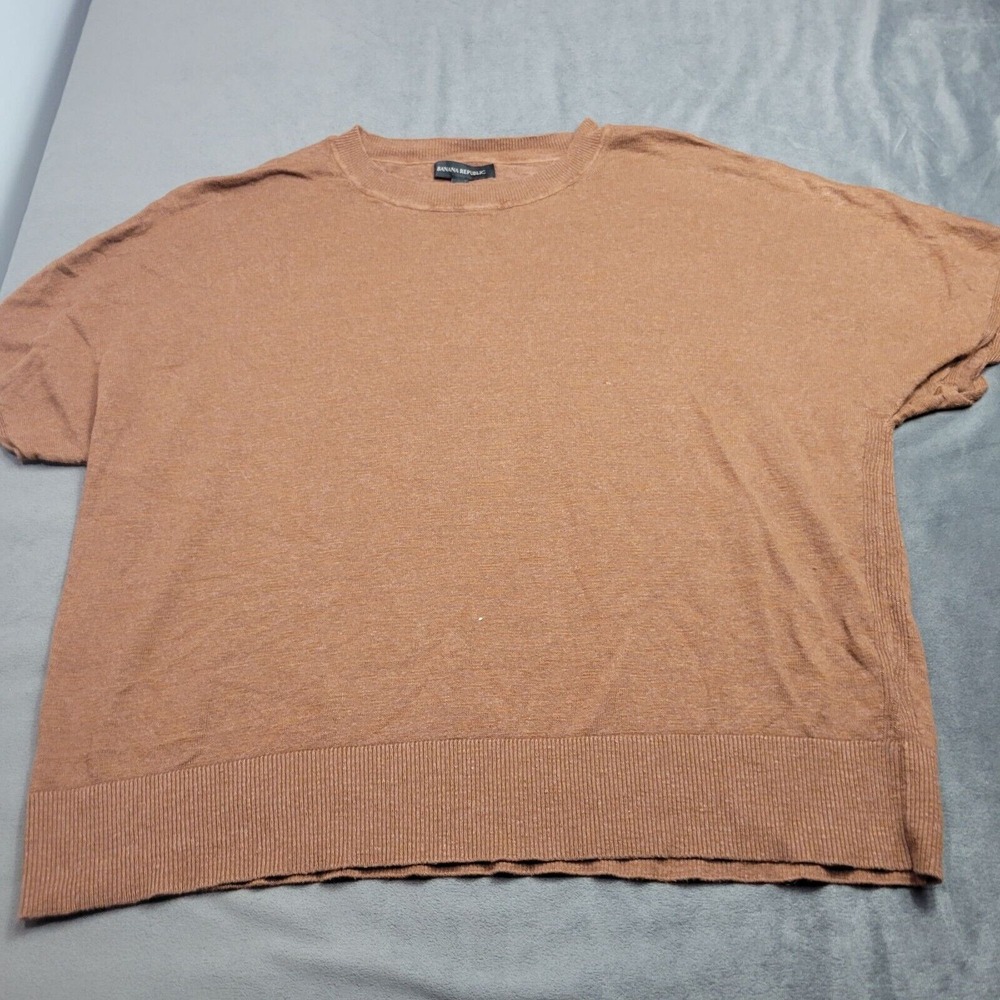 Banana Republic Womens XXL Brown Linen Rayon Short Sleeve Top Blouse Summer Vtg